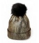 FADA Warm Chunky Soft Cable Knit Slouchy Beanie Pom Pom Skull Hats Shinny Punk Caps - golden - CL188MUH5L0