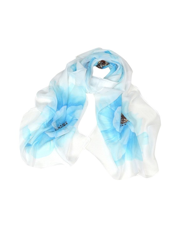 Bbonlinedress Women's Soft Sheer Chiffon Shawl Flower Print Ladies Beach Wrap - Blue Flower - CL182DQZXTN