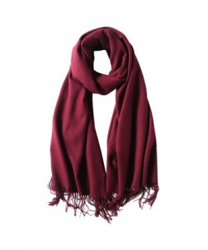 SUNDAYROSE Blanket Scarves Womens Winter Warm Oversized Cashmere Feel Tassel Solid Wrap Shawl - Burgundy - C1187OMENGH