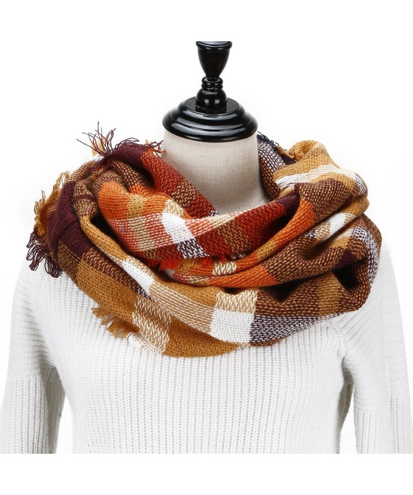 Wander Agio Womens Winter Head Hair Wraps Circle Scarves Warm Plaid Scarf - Brown - C8186HD3HG8