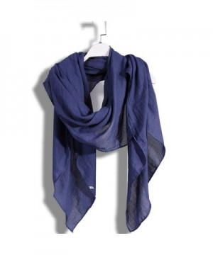 HaloVa Women's Scarf- Pure Color Cotton Hemp Silk scarf- Winter Autumn Long Scarf - Navy Blue - C318947I9OQ