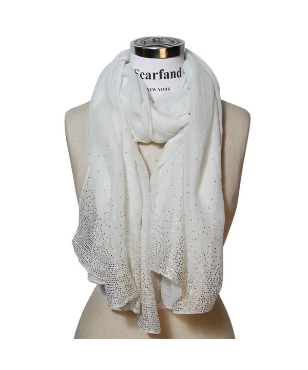 Scarfand's Solid Color Scarf with Crystals - Golden Foil White - CF11MFPH9D1