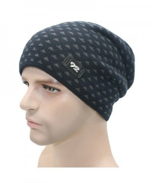 JY Collection Men's Beanie Hats Knit Winter Warm For Men Wool Lining Skull Ski Cap - Navy Blue - C4127RKI0UT