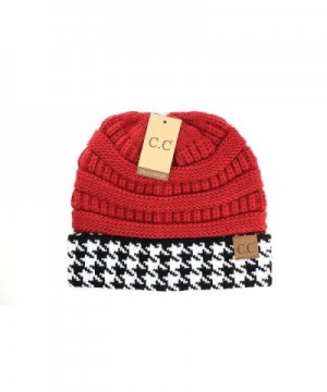 Crane Clothing Co. Women's Houndstooth CC Beanie - Crimson - CI1859OWW4Q