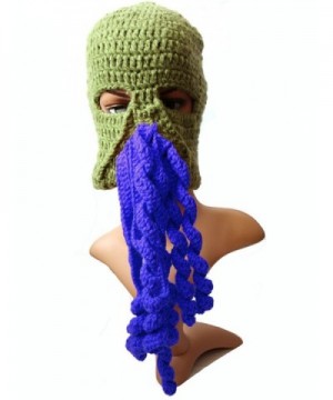 BIBITIME Crochet Octopus Tentacle Beanie Hat Squid Mask Cap Knitted Beard Caps - Army Green With Blue - C5189QD5EL4