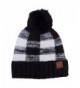ScarvesMe CC Buffalo Check Pattern Knitted Beanie Hat with Pom Pom - Black/Ivory - C9186WG7IKQ