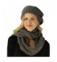 Ladies 2pc Winter Knit Beret Tam Beaniel Hat Long Infinity Scarf Solid Set - Gray - CY11P5F9M3D