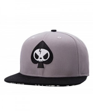 Connectyle Mens Skull Embroidery Fitted Flat Bill Hats Cool Snapback Hip Hop Cap- Medium- Grey - CX12D11WBSZ