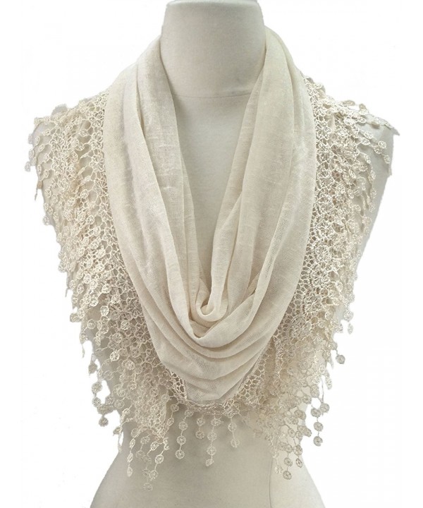 Women Lightweight Flower Lace Silk Scarf Knit Oblong Cotton Fringe Scarf for Women - L Cream - C911LLQ7511