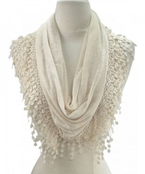 Women Lightweight Flower Lace Silk Scarf Knit Oblong Cotton Fringe Scarf for Women - L Cream - C911LLQ7511