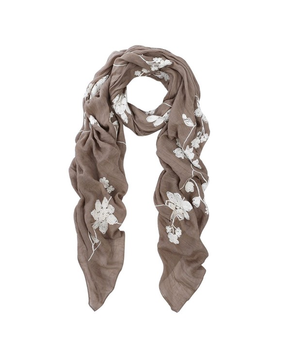 Premium Elegant Lace Floral Embroidered Scarf Wrap - Different Colors Available - Taupe - CK1279CJ8EH