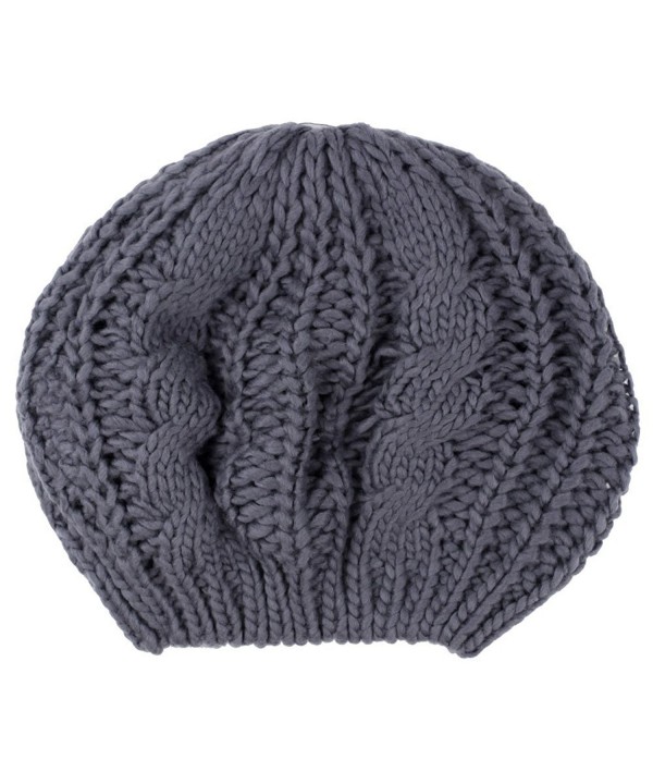 FOONEE Wool Chunky Knit Braided Beanie Hat Baggy Beret For Winter-Black - Dark Grey - C112GG3BJJH