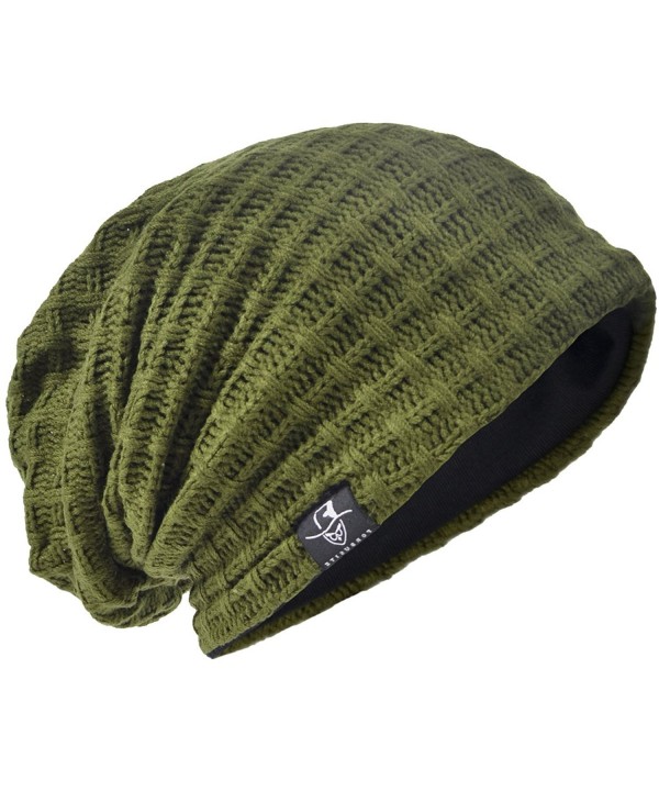 HISSHE Men's Slouchy Beanie Oversize Summer Winter Skull Cap Hat B305 - Plaid-green - CL187O5HNGW