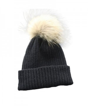 Oksale Women Winter Faux Fur Pom Pom Crochet Knitted Cashmere Beanie Caps Hat - Black - C212N1QOYPQ