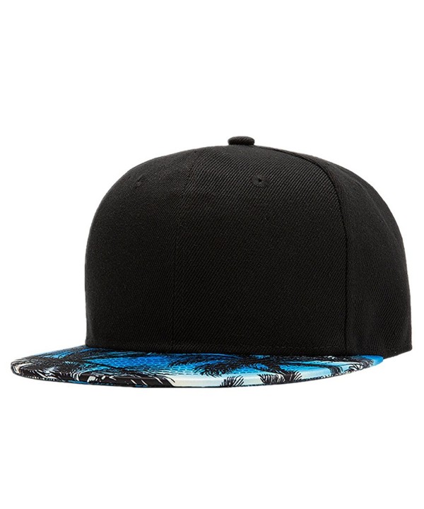 Connectyle Coconut Palm Tree Brim Snapback Flat Bill Hat Fitted Hip Hop Trucker Cap - Blue - C412LYJ7B95