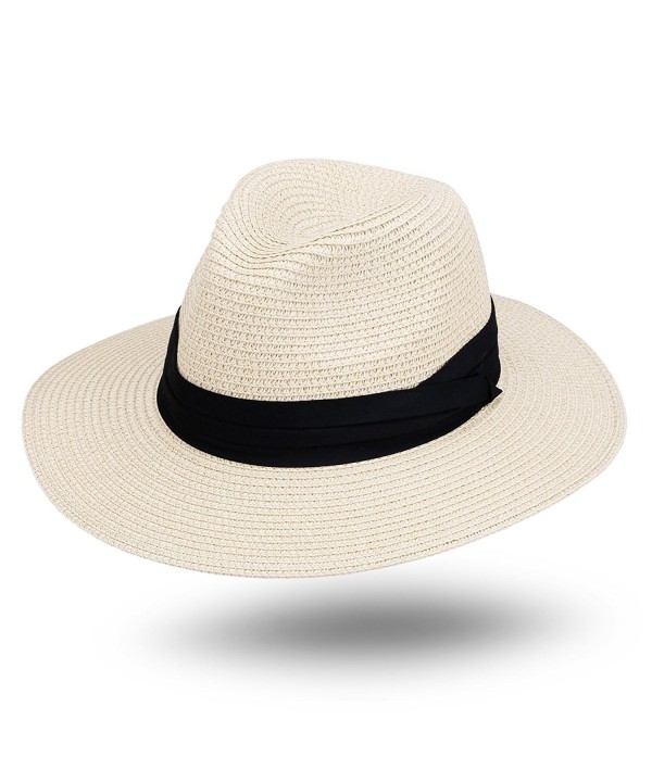 JOOWEN Women and Mens Panama Hat Classic Fedora Straw Sun Hat - Natural - C817YY7KC70