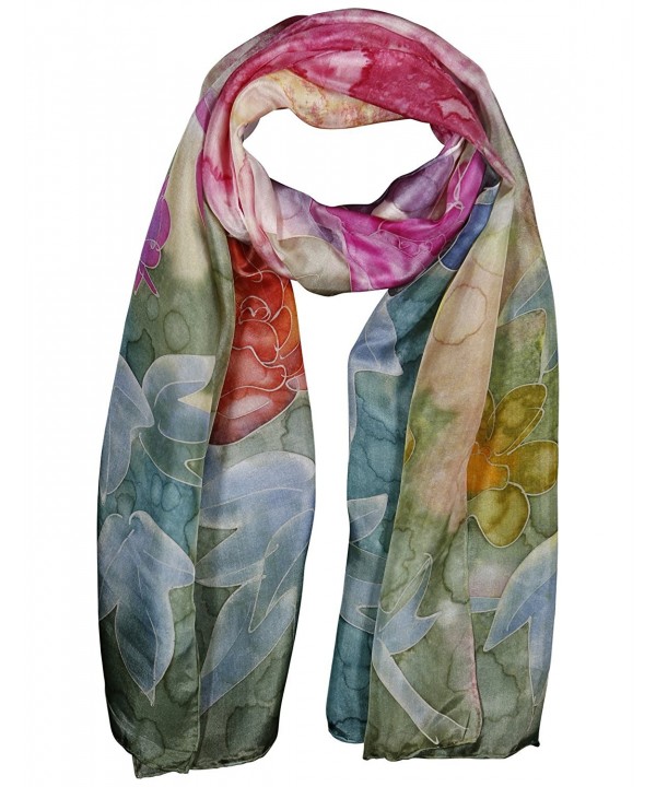 Invisible World Women's 100% Silk Hand Painted Rectangular Scarf Spring Bouquet - C9121SEWIIZ