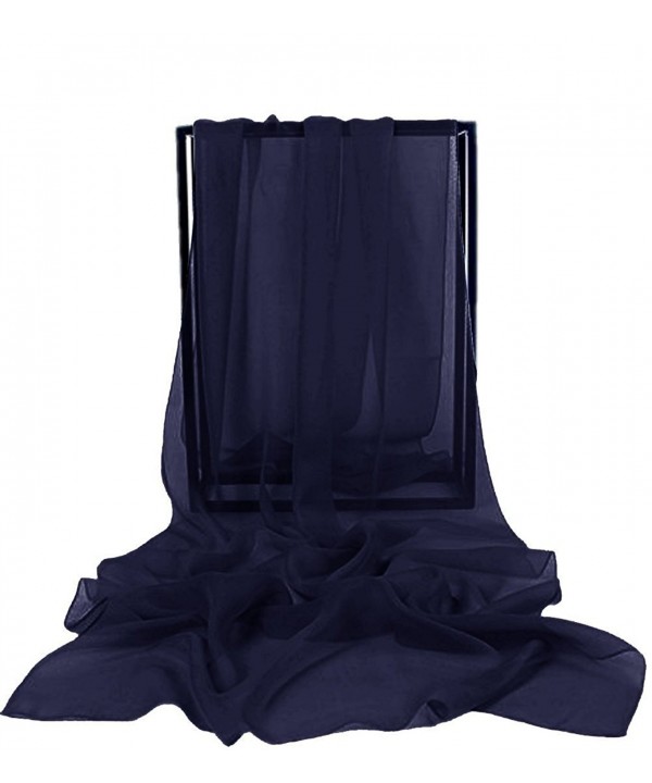VaniaDress Women Chiffon Long Shawls Bridal Wrap Evening Dress Scarves V002PJ - Navy Blue - C512MACUUUR