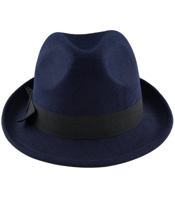 Samtree Fedora Hats for Women Men-Winter Roll-up Brim Trilby Woolen Jazz Cap - Navy Blue - CW188RZ5HXD