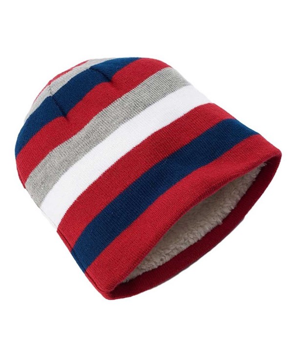 Urban Pipeline Men Thin Striped Beanie Hat White Fur Multi Colored One Size - C712NREPUZK