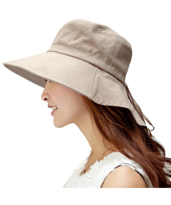 SIGGI Womens Summer Flap Cover Cap Cotton UPF 50+ Sun Shade Hat With Neck Cord - 1005_khaki - C012E6X5CEH