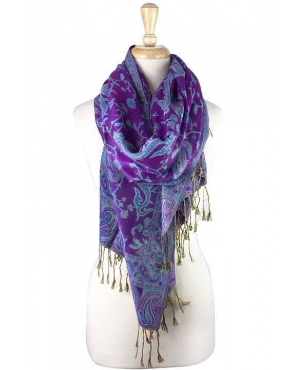 Paskmlna Reversible Paisley Pashmina Shawl Wrap Elegant Colors - 26violet - CE11V0SCRA3