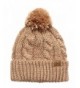 MIRMARU Winter Oversized Cable Knitted Pom Pom Beanie Hat with Fleece Lining. - Khaki - C8186MM29DN