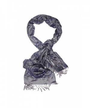Ladies Pashmina Shawl Paisley Scarf Wrap With Fringe Fashion Scarves For Women (navy blue- iron gray) - CB12N2Q4IWW