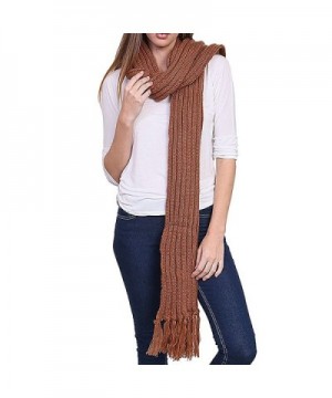 Women's Winter Warm Extra Long Stripe Knit Fringed Scarf - YS3702 - Brown - CG12NTQITX4