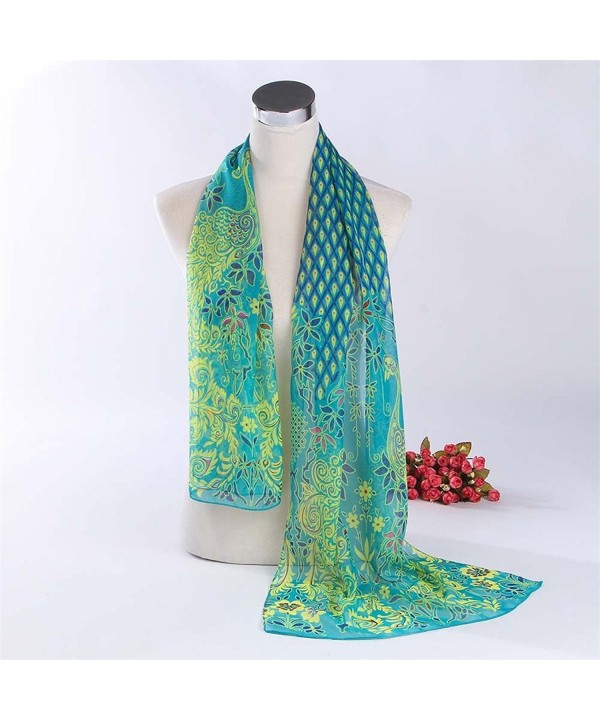 Elaco Women Peacock Pattern Soft Silk Chiffon Shawl Wrap Wraps Scarf Scarves - Green - CP12MK6KVQL