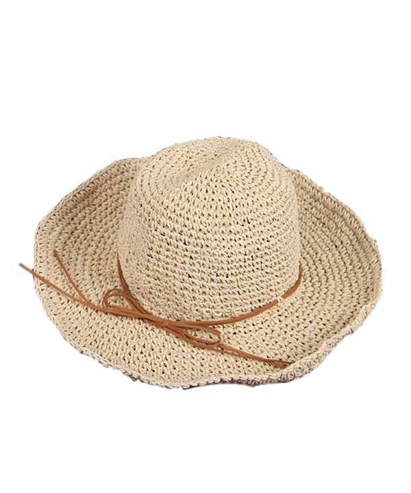 Yonger Womengilrs Floppy Summer Sun Straw Hats Hollow Pure Colour Hat with Big Bowknot() - Bule - CO182T345Q8