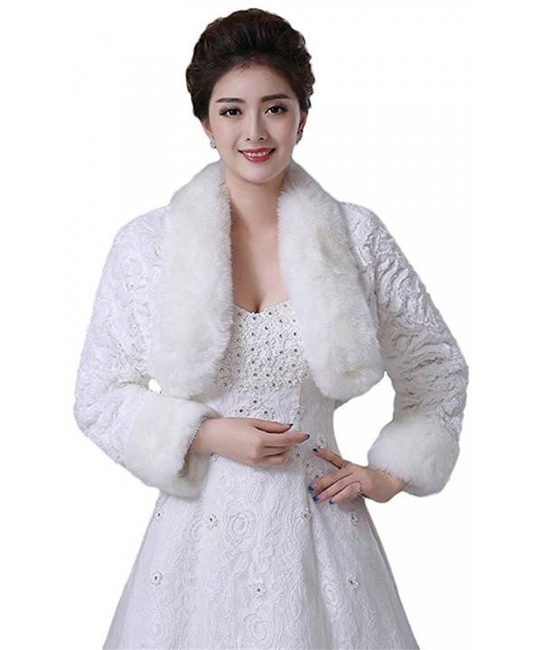 Oncefirst Women's Winter Faux Fur Wedding Jacket for Bride Wrap Shawl Bolero Jacket - Ivory - C312MFEHOO5