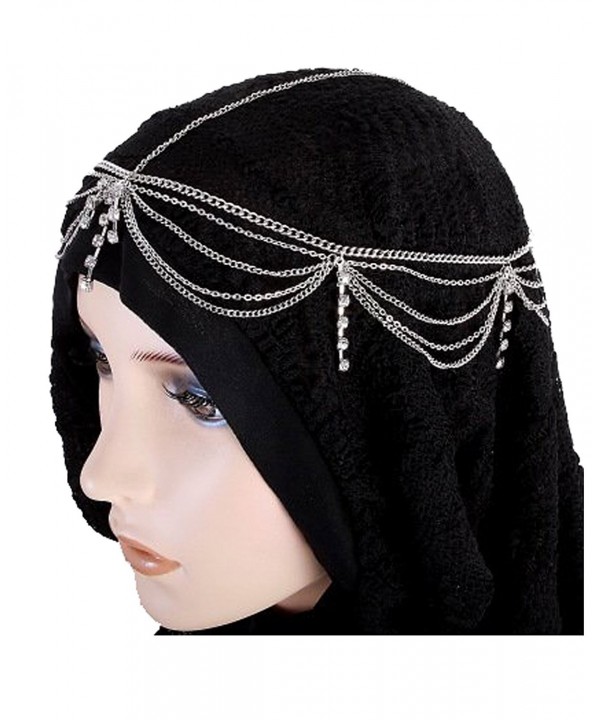 Hair Accessory Silvertone Rhinestone Tassel Head Chain Hairband (Style IHC1000-SIL) - C311C5QOMH1