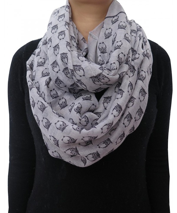 Lina & Lily Vintage Owl Print Infinity Scarf for Women Lightweight - Light Gray - CG11VW9AWA1