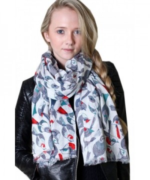 Anika Dali Women's Tweet Bird Print Scarf- Multi color Lightweight Soft Shawl (2 Colors) - Primavera Ivory / Red - CW11HNSR8Z9