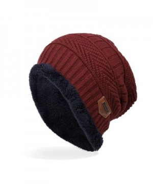 Ensnovo Mens Winter Beanies Hat Soft Lined Thick Wool Knit Skull Cap - Wine Red - CG12O1DLXME