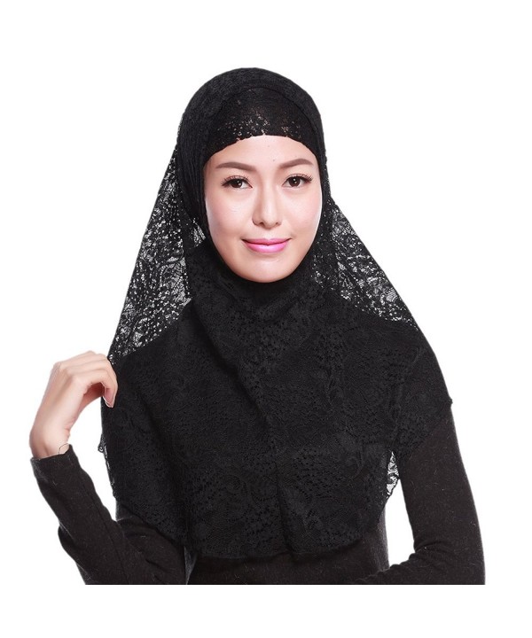Cradlebeauty Women's Soft Lace Moslem Islamic Hijab Caps Scarf Neck Head Wraps - Black - CS12GYODDMJ
