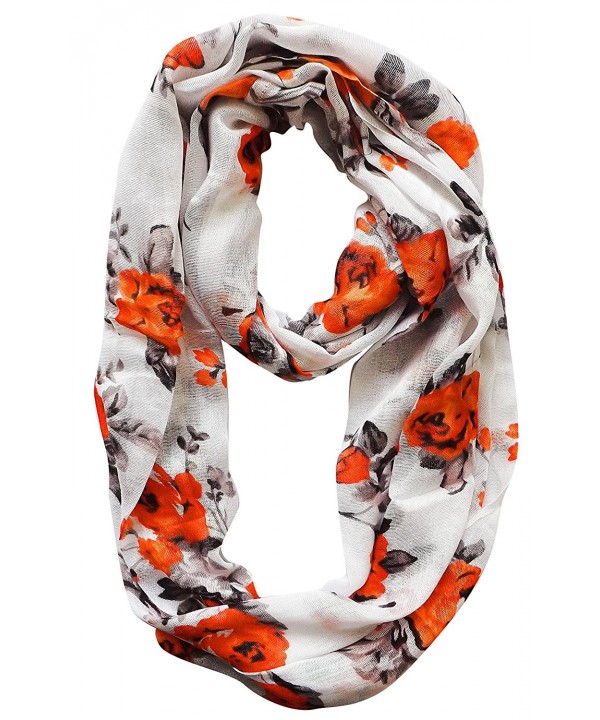 Peach Couture Womens Soft Vintage Floral Print Sheer Infinity Loop Circle Scarf - Orange - CZ11JYX9CYB