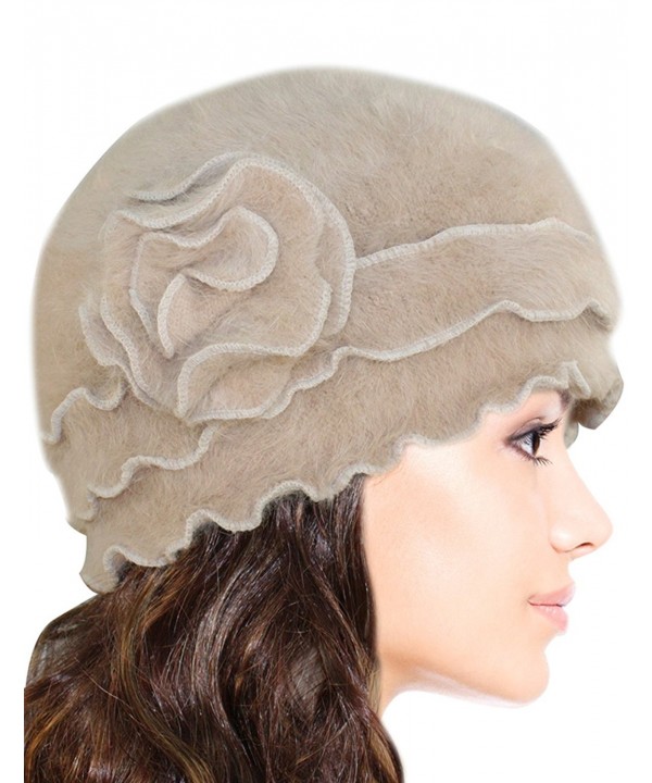 Dahlia Women's Super Soft Solid Color Knit Angora Beanie Hat - Flower - Camel - C0115858Z5B
