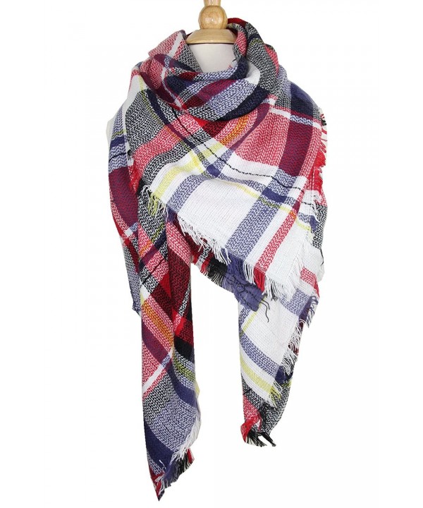 Achillea Women's Oversized Tartan Plaid Check Blanket Scarf Large Square Winter Warm Shawl Wrap - Blue Red - C41867LU434