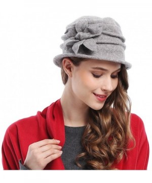 Bienvenu Women's Classic Flower 100% Wool Cloche Bucket Hat - Grey - CY1288QHZEX