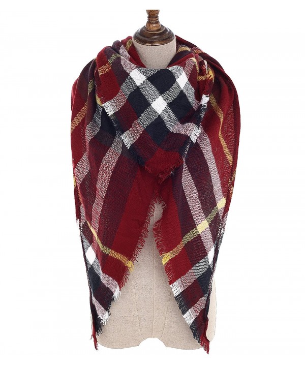 Women Plaid Blanket Scarf Wrap Shawl Big Triangle Scarves Warm Tartan Gorgeous Shawl - Red White - CR188D0YRU7