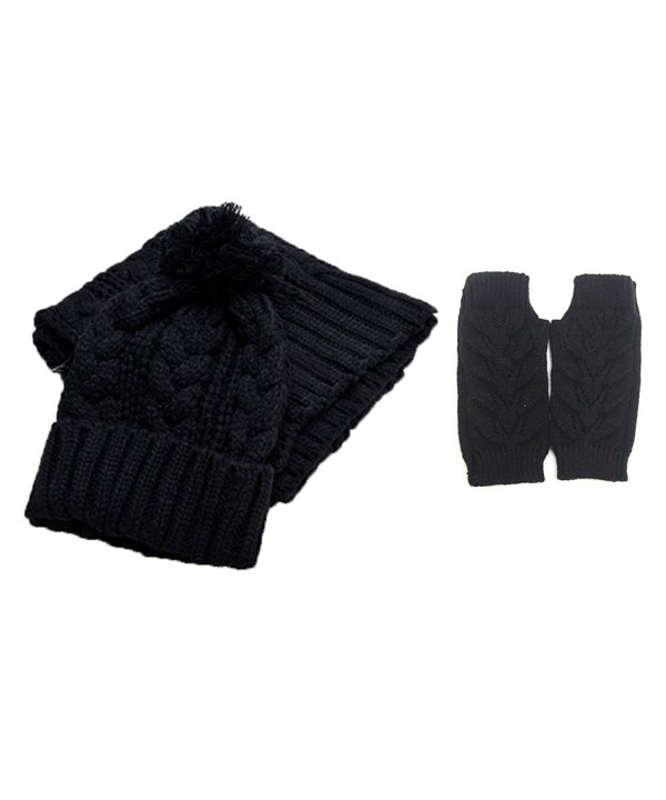 Jelinda Women Warm Knitted Scarf Gloves and Hat Winter Set (Black) - CZ12O6BNLRF