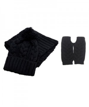 Jelinda Women Warm Knitted Scarf Gloves and Hat Winter Set (Black) - CZ12O6BNLRF