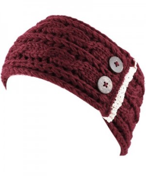 The Hat Depot Womens Cable Knit Hand Made Headband With Button Detail - Burgundy - CO186ROKUDY