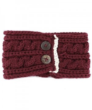 Womens Headband Button Detail Burgundy in Women's Cold Weather Headbands