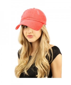 Distressed Stone Wash Denim Summer Cotton Baseball Cap Hat Adjustable - Coral - CM184Y7MX4S