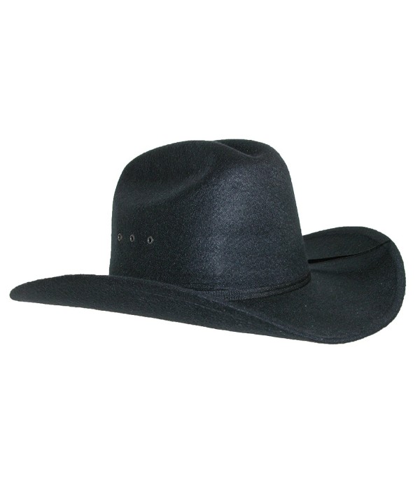 CTM Men's Wool Felt Wide Brim Cattleman Cowboy Western Hat - Black - CQ11RRV6OU7