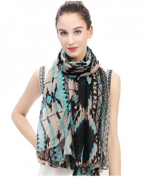 Lina & Lily Vintage Women's Aztec Tribal Print Long Scarf Large Size Lightweight - Neon Blue and Black - CJ11W0FU25X