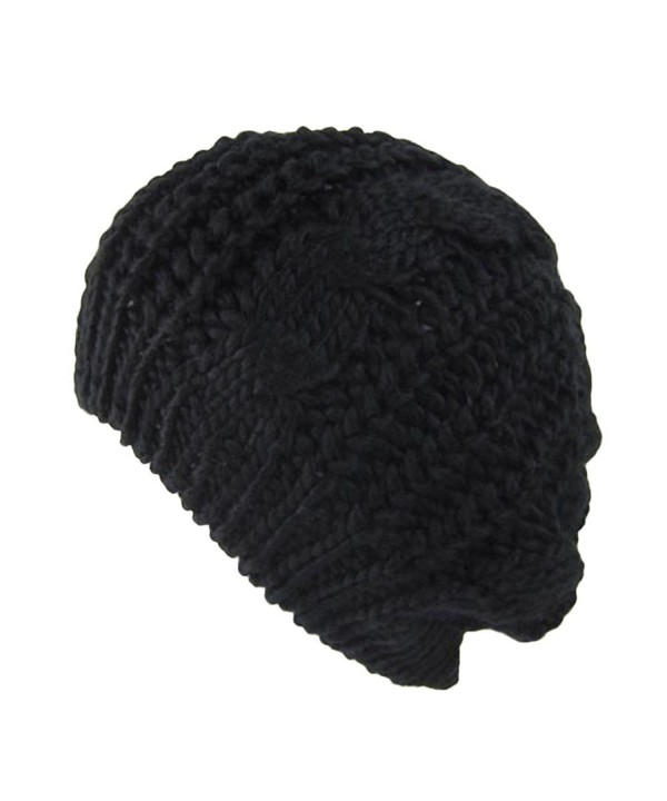 Perman Women's Beret Braided Baggy Beanie Crochet Warm Ski Knitted Hat Cap - Black - CC12O79RBP7